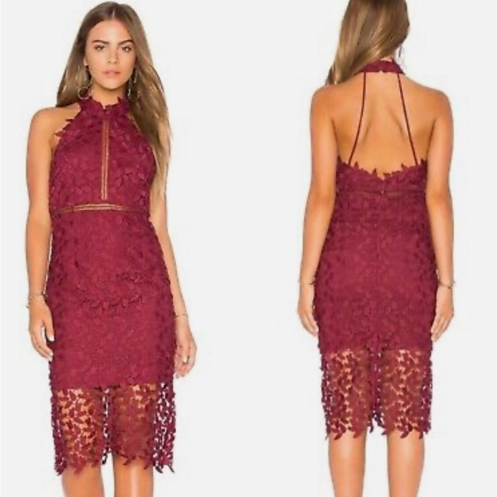 Bardot Dress 6 Small S Burgundy Lace Embroidered